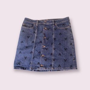 DISNEY X HOT TOPIC Mickey Mouse Denim Stretchy Skirt BUTTON Front XL RUNS SMALL